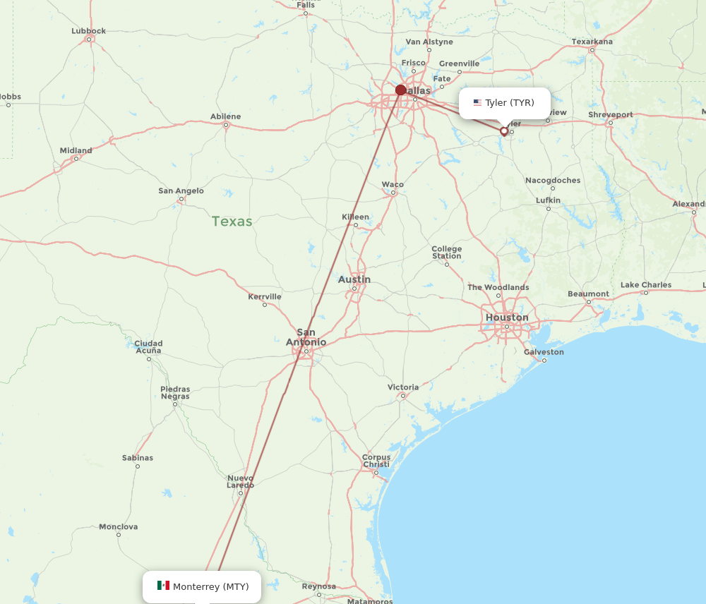 MTY-TYR flight routes