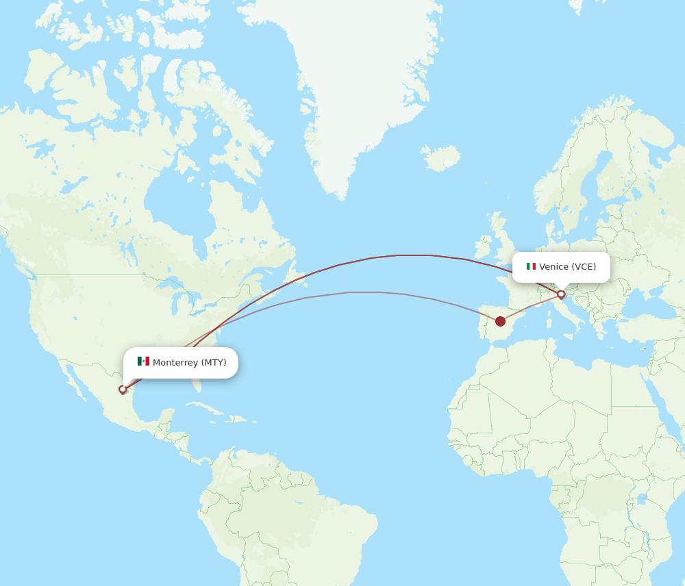 MTY to VCE flights and routes map