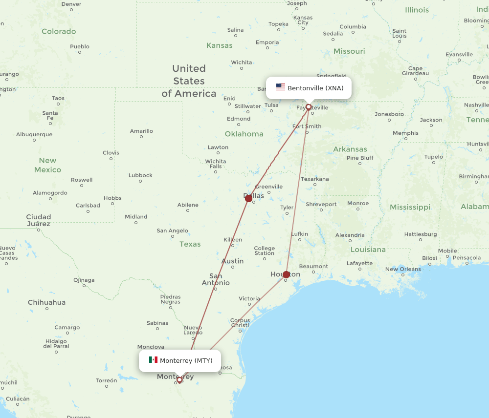 MTY-XNA flight routes