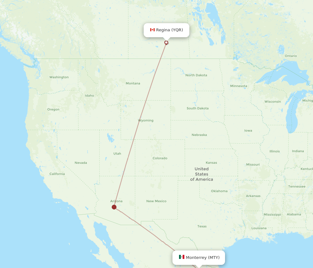 MTY to YQR flights and routes map