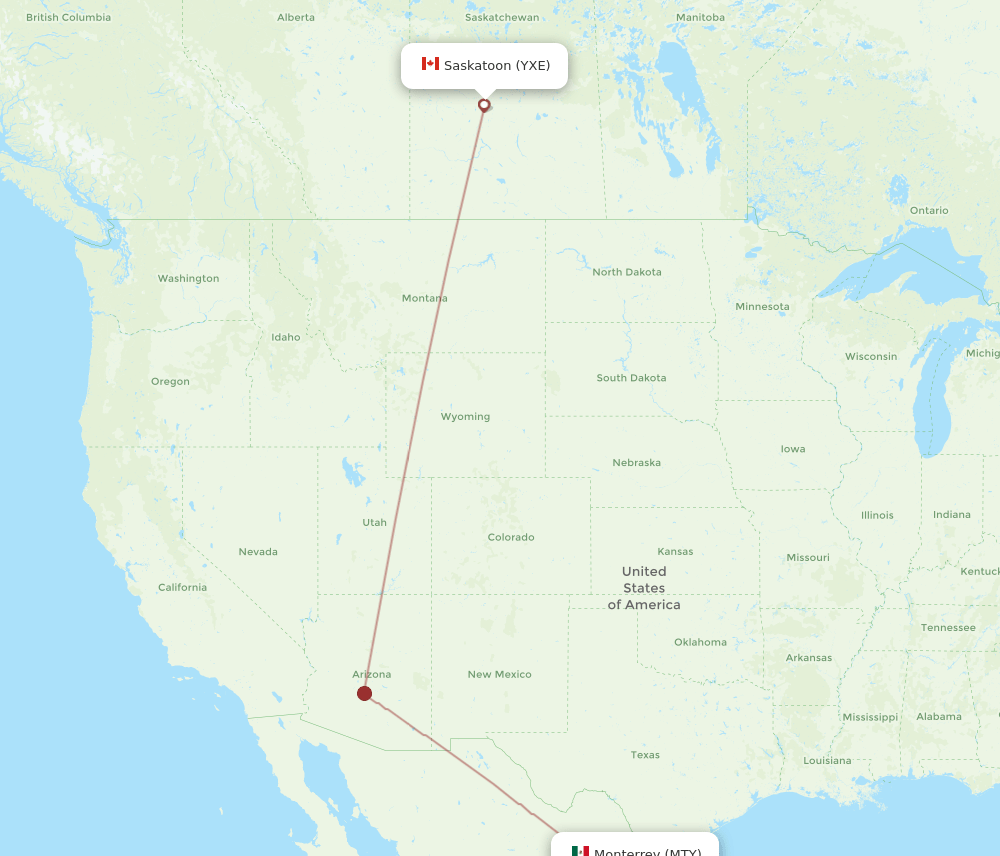 MTY-YXE flight routes