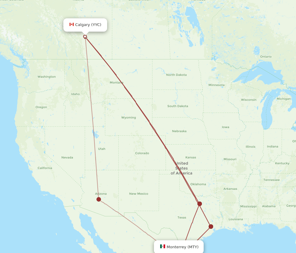 MTY-YYC flight routes