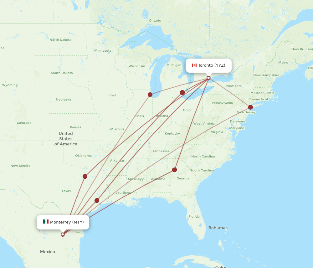 MTY-YYZ flight routes
