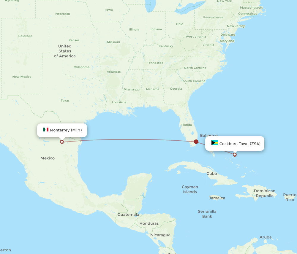 San Salvador - Monterrey route map and flight paths