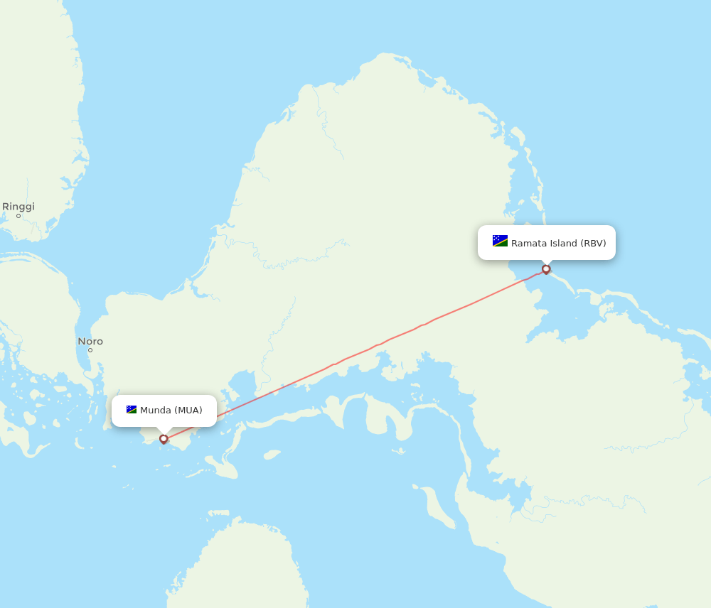 MUA to RBV flights and routes map