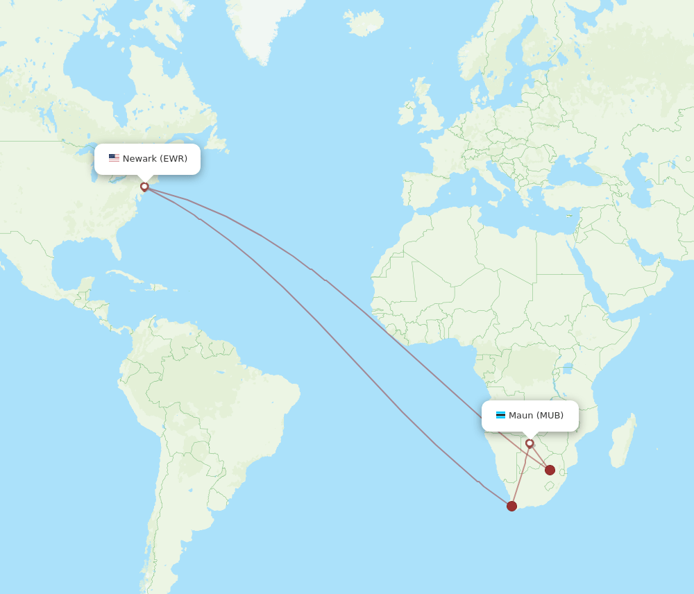 MUB-EWR flight routes