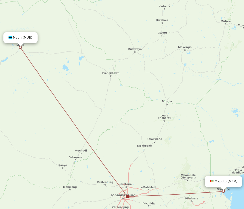 MUB to MPM flights and routes map