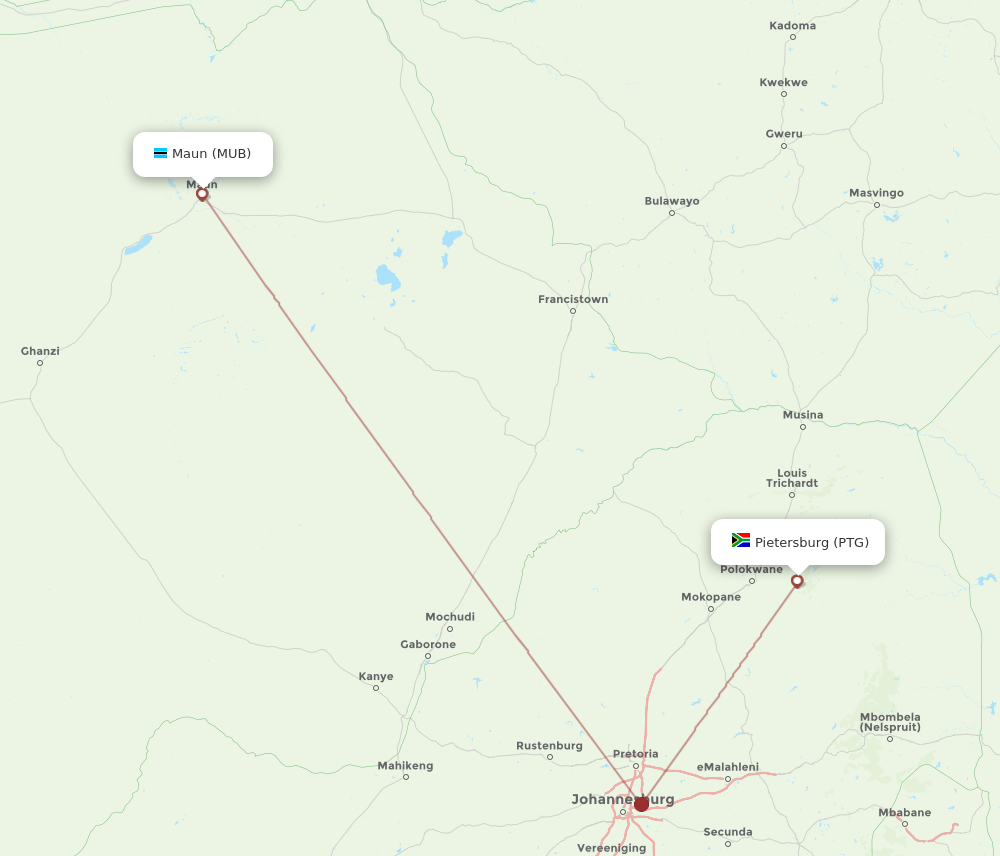 MUB-PTG flight routes