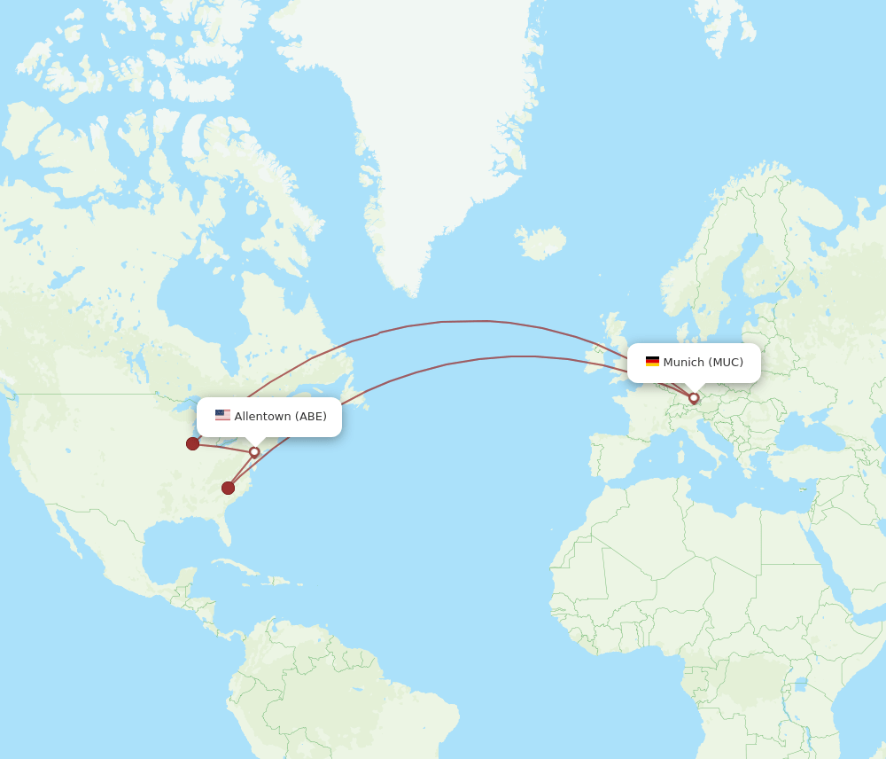 MUC to ABE flights and routes map