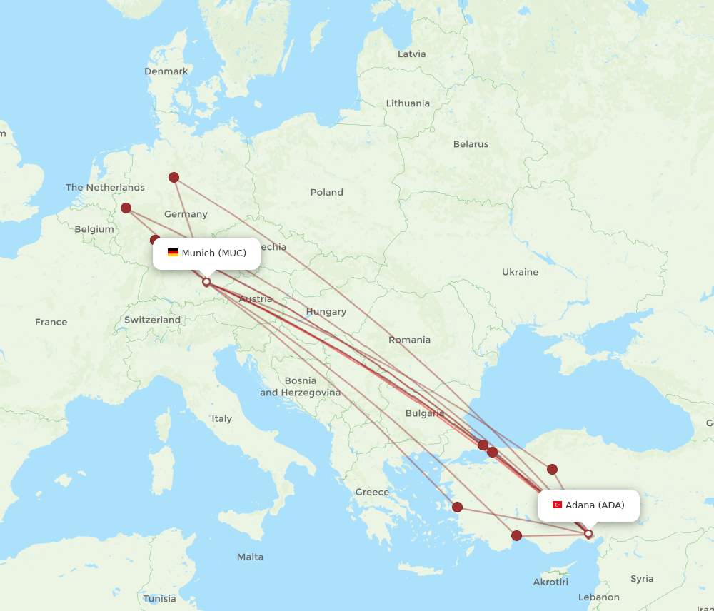 MUC to ADA flights and routes map