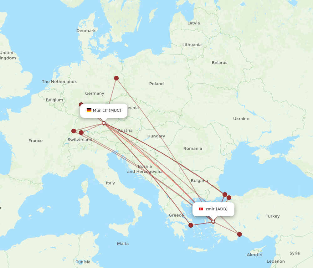 MUC to ADB flights and routes map