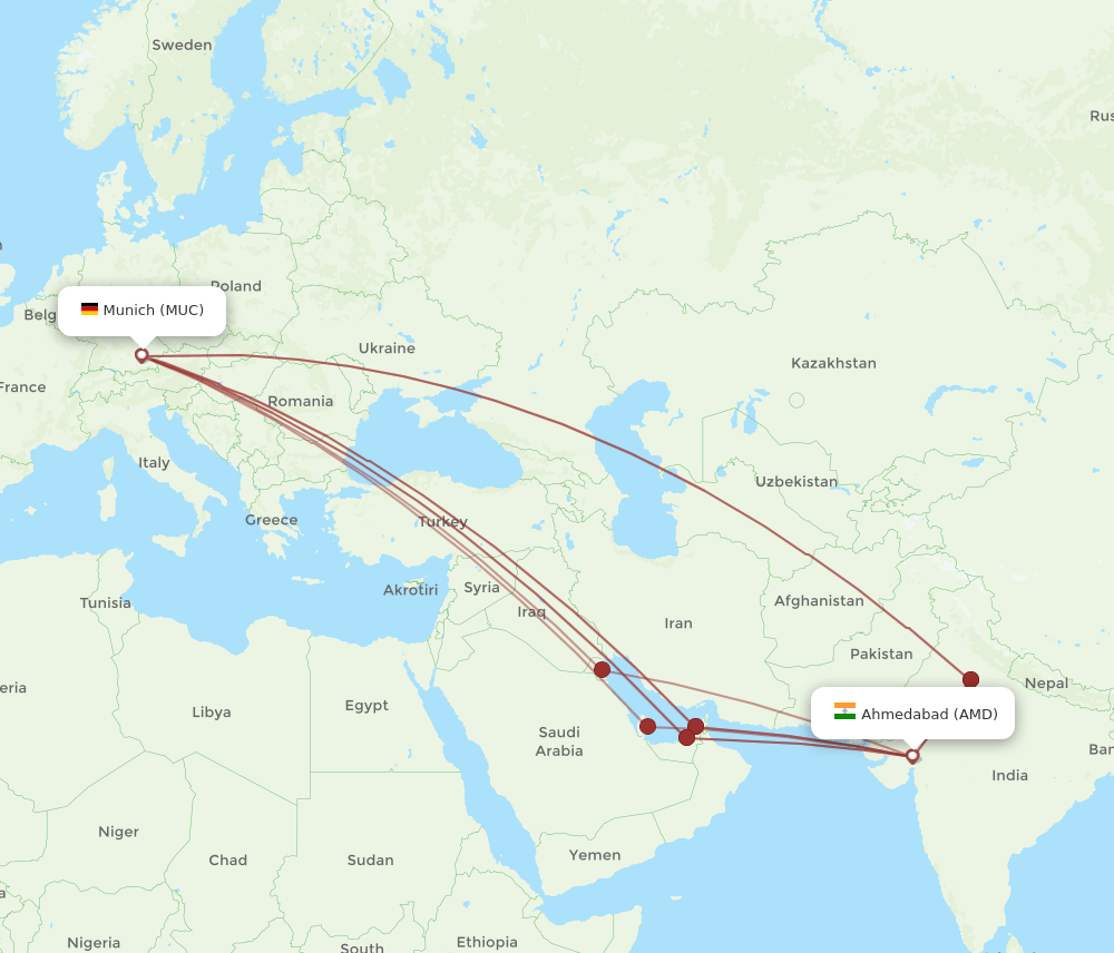 MUC-AMD flight routes