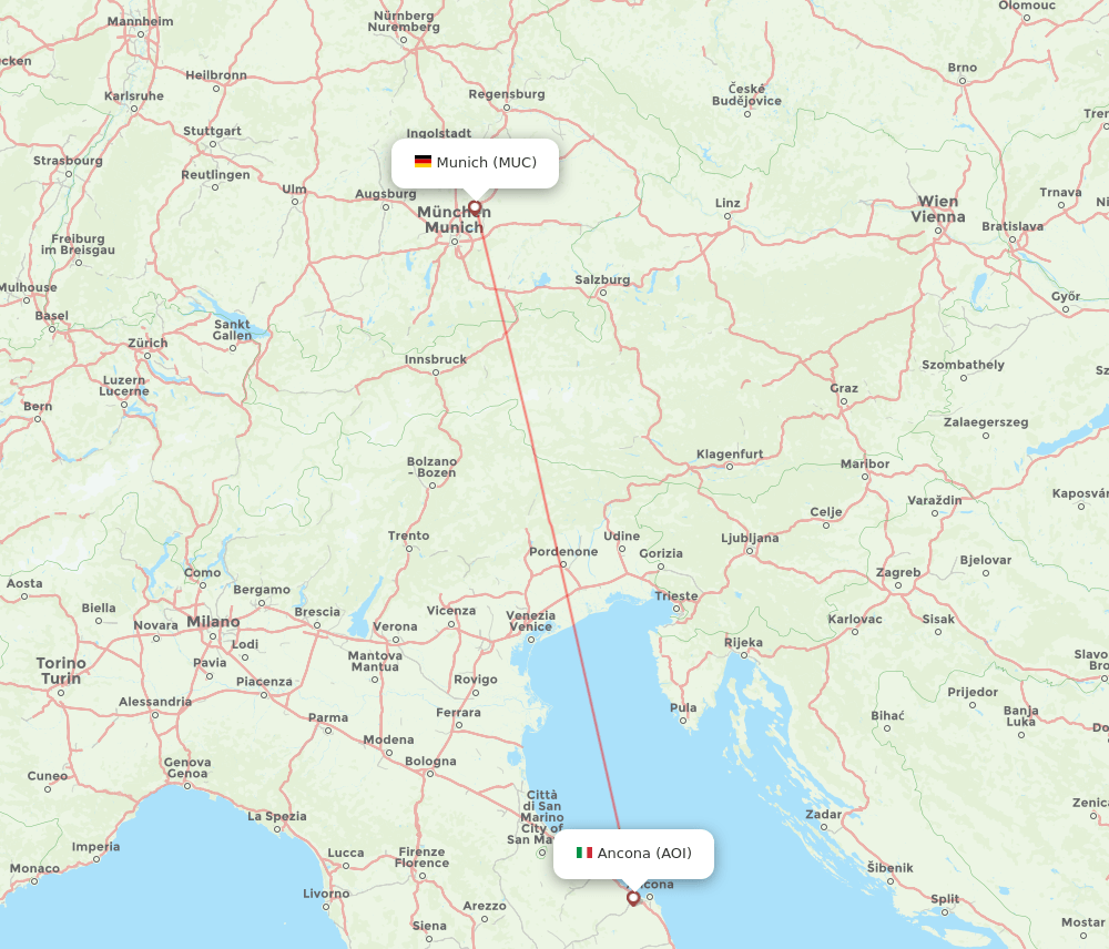 MUC to AOI flights and routes map