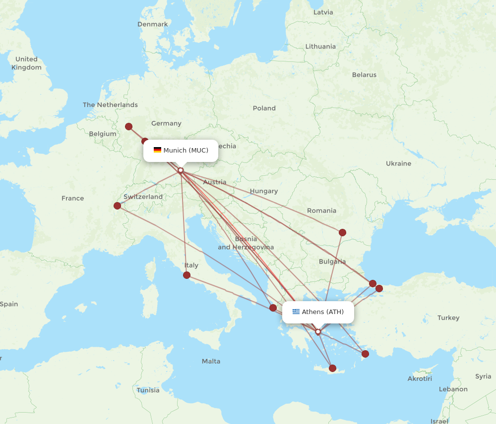 MUC to ATH flights and routes map