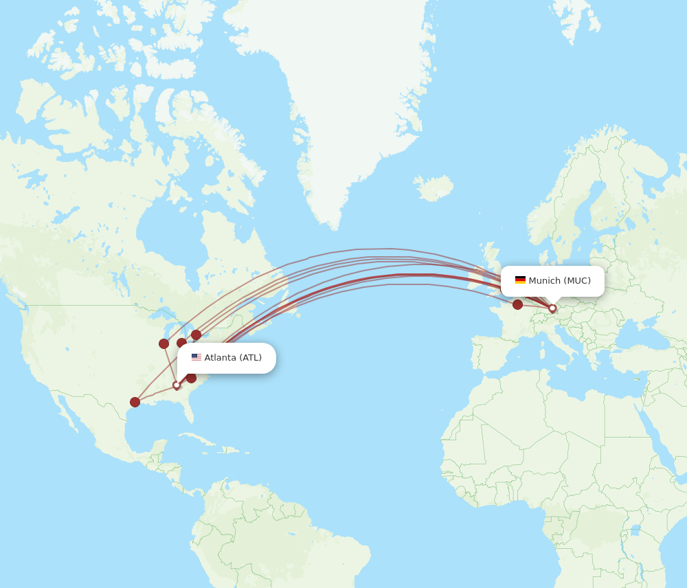 MUC to ATL flights and routes map