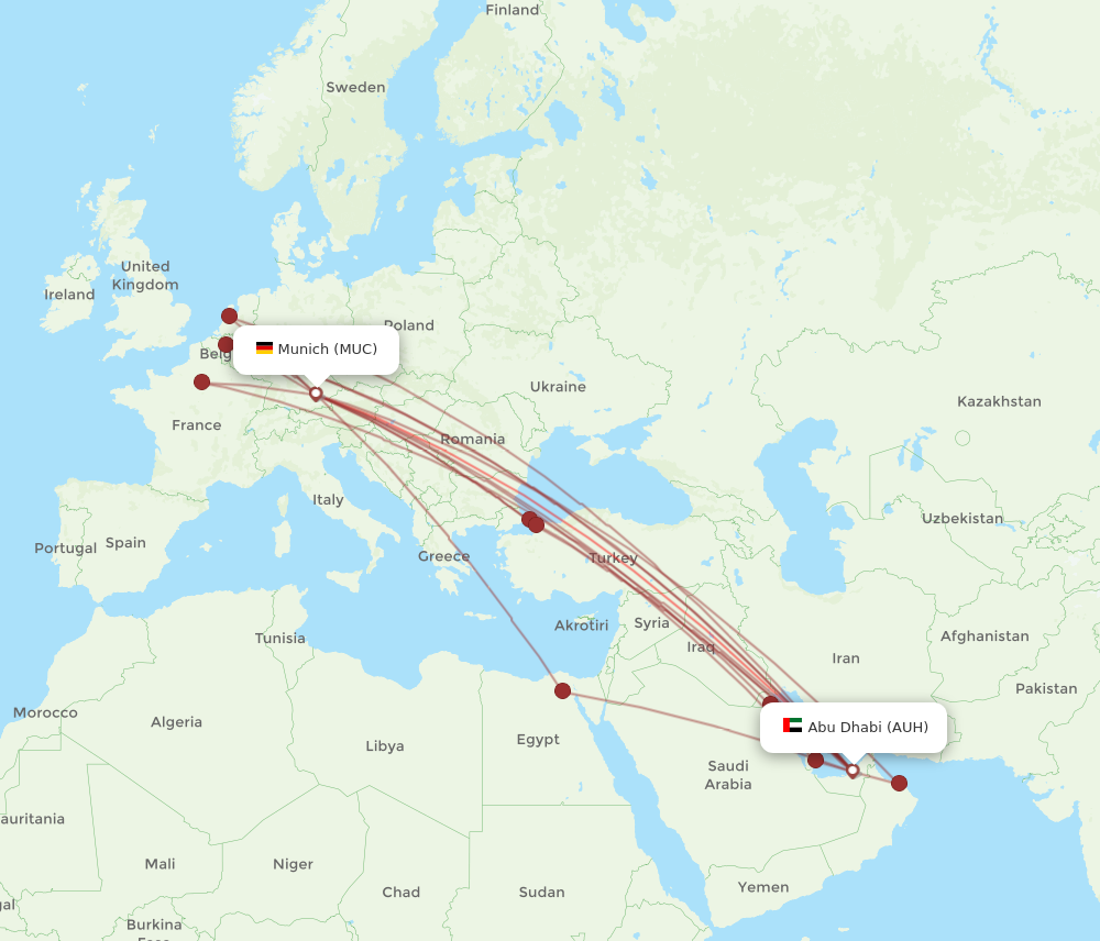 MUC to AUH flights and routes map