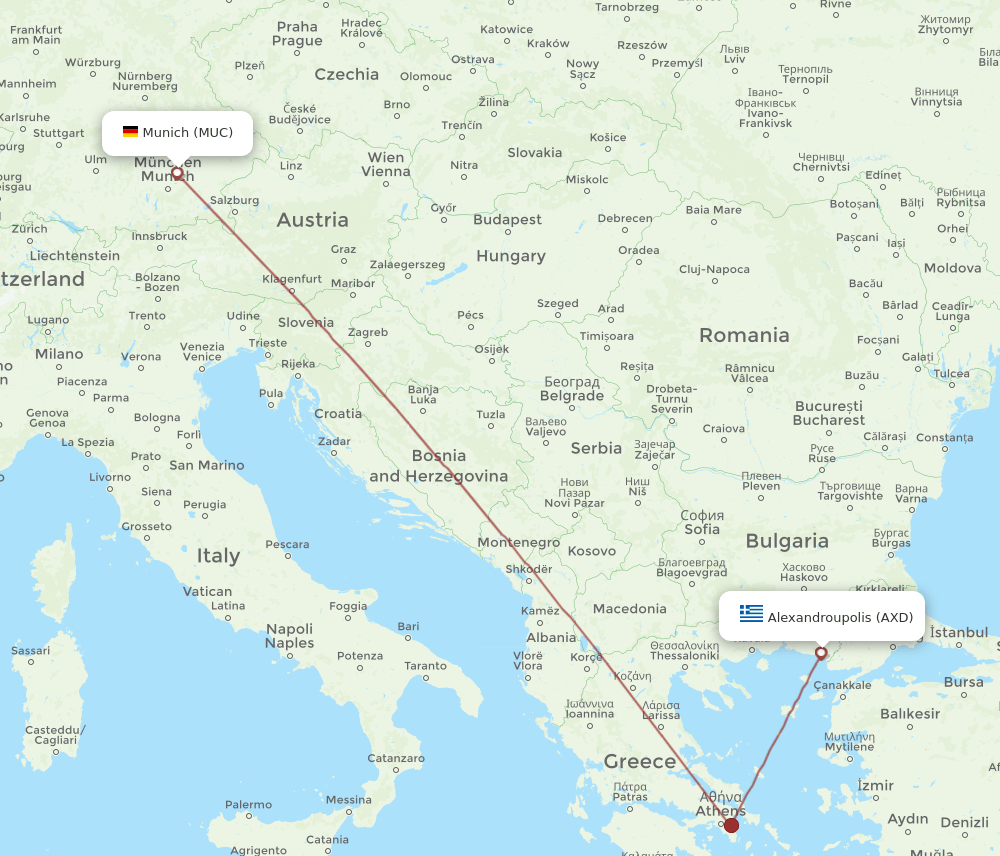 Direct (non-stop) flights from Munich Airport (MUC) 