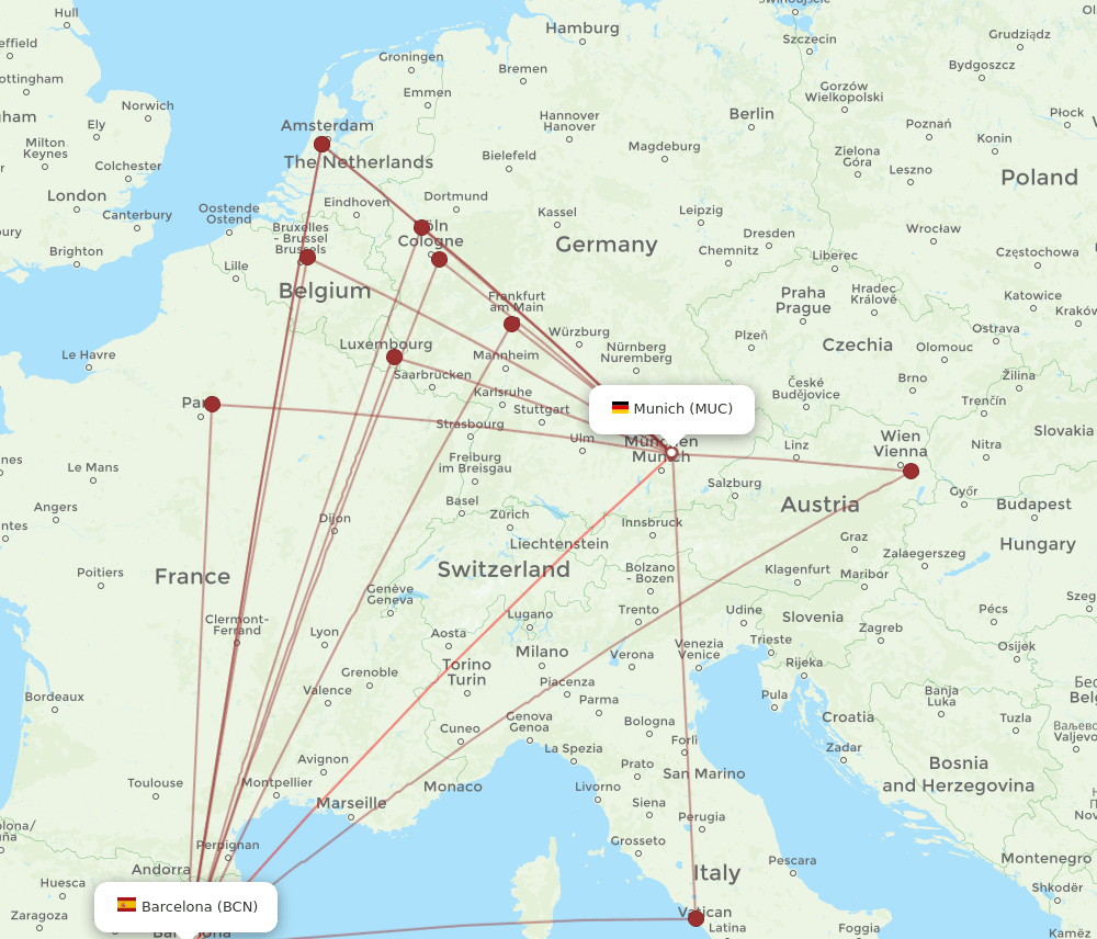 MUC-BCN flight routes