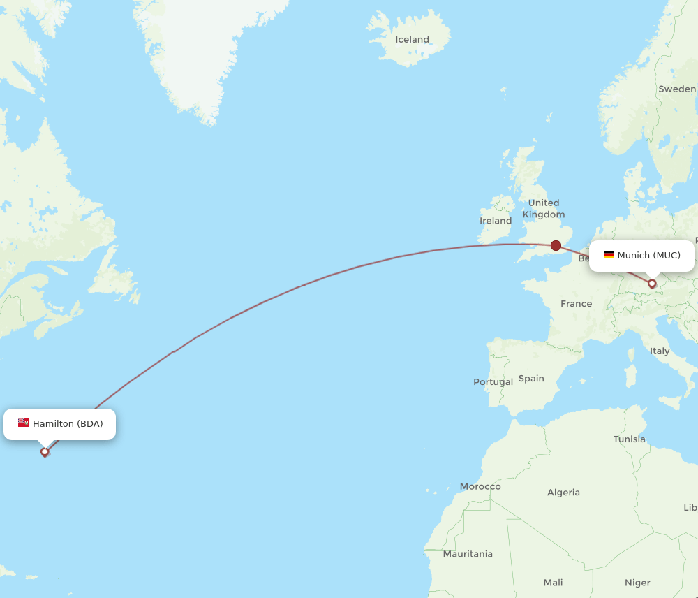 MUC-BDA flight routes