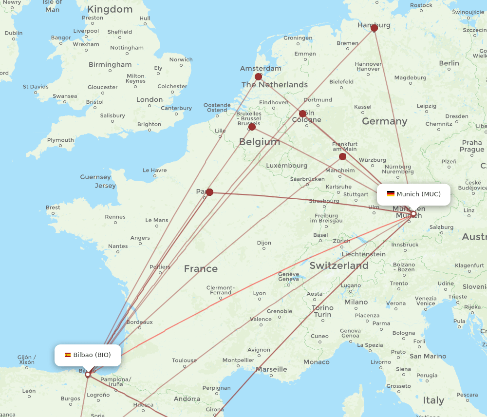 MUC to BIO flights and routes map