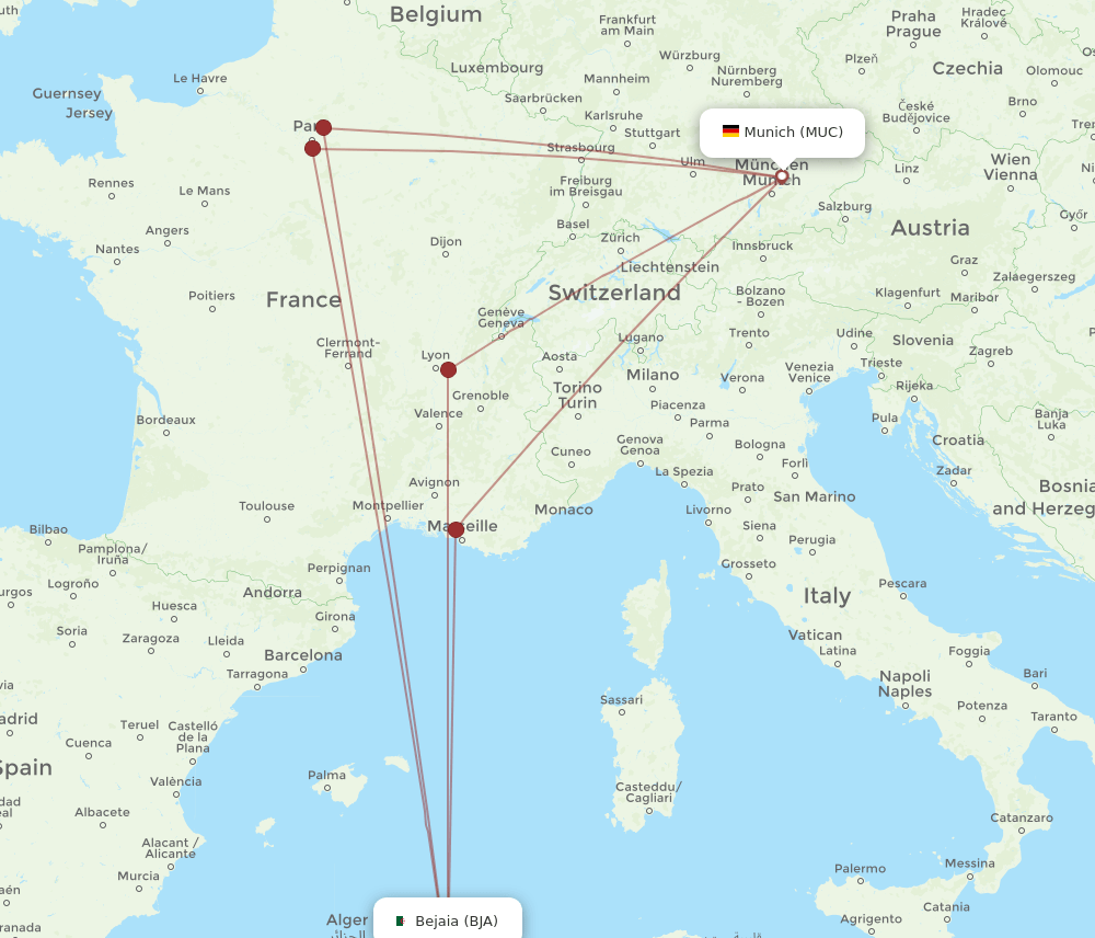MUC-BJA flight routes