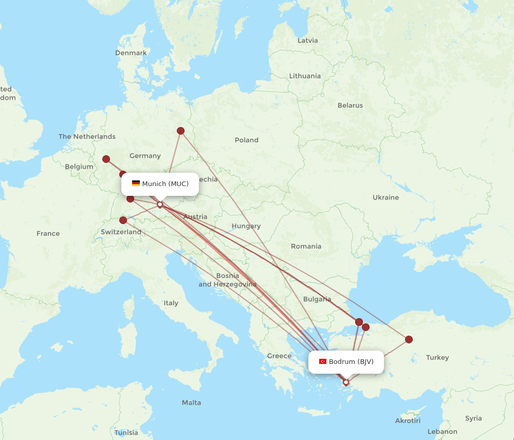 MUC to BJV flights and routes map
