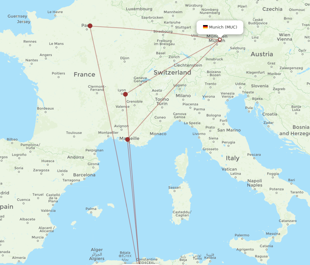 MUC-BLJ flight routes