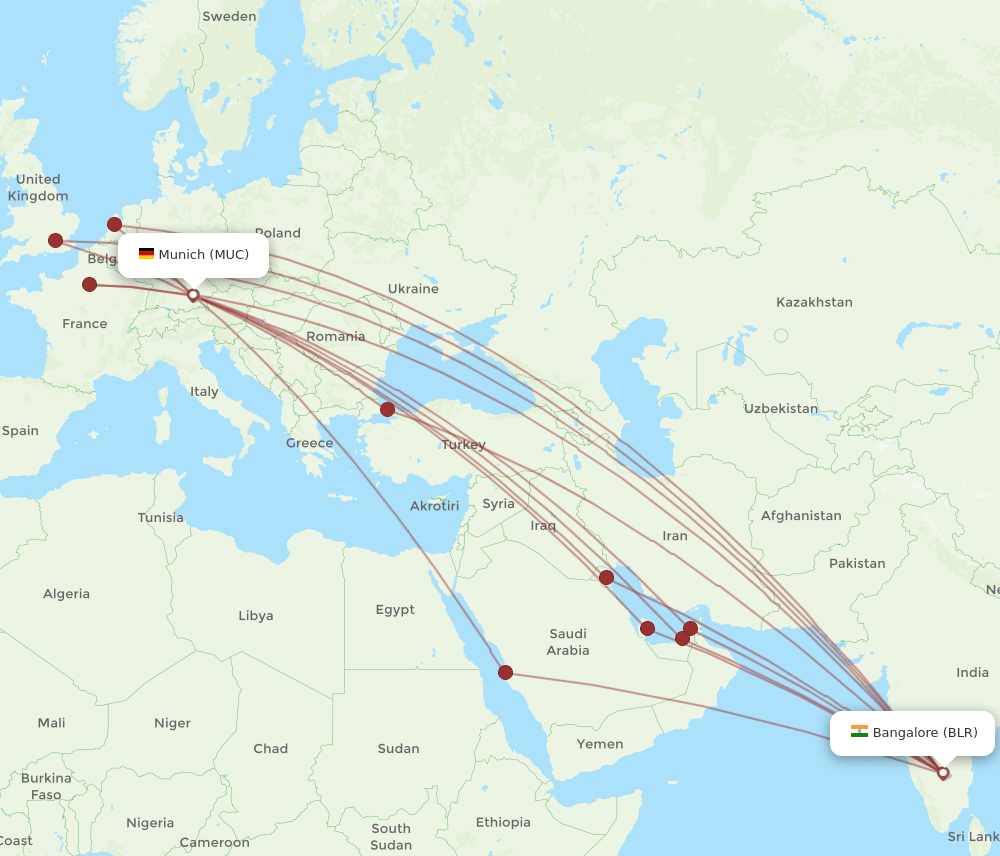 MUC-BLR flight routes