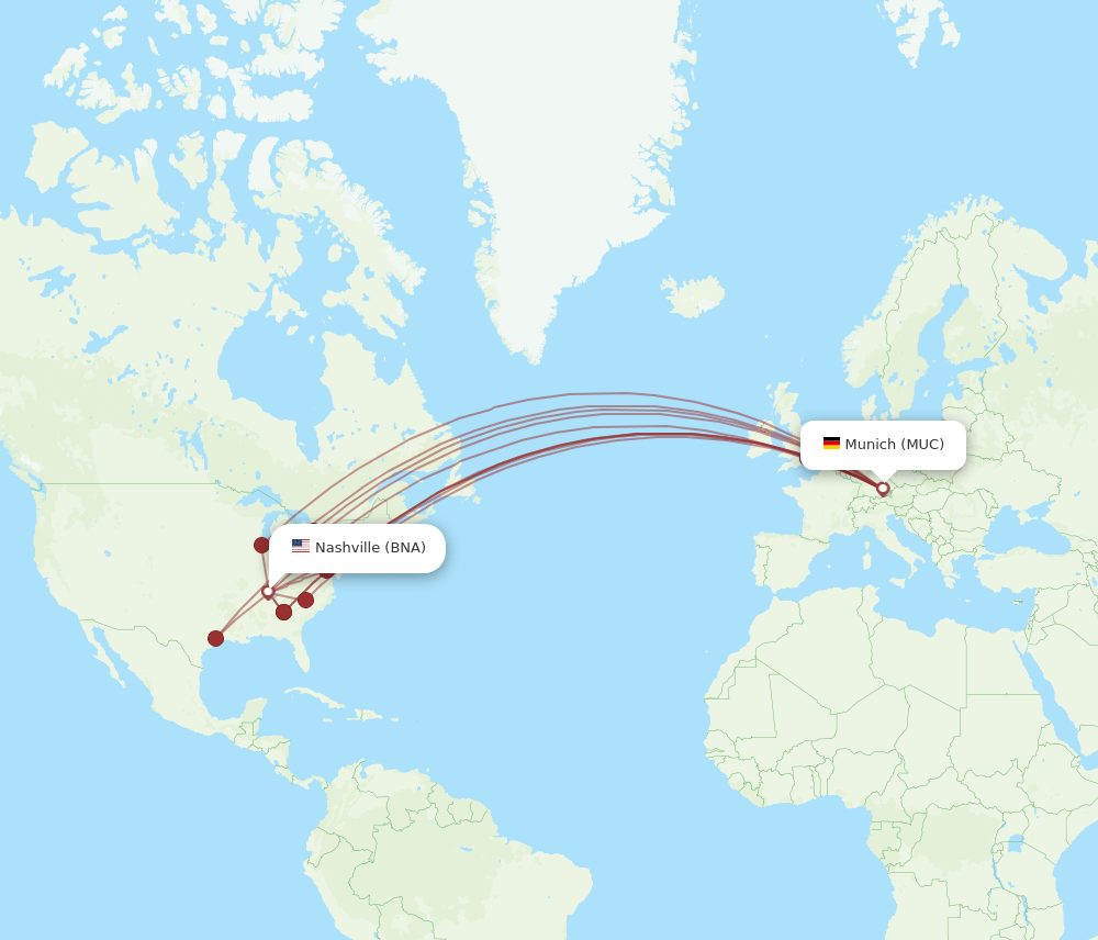 MUC to BNA flights and routes map