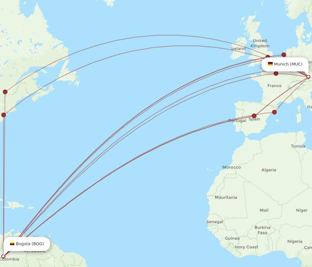 MUC-BOG flight routes