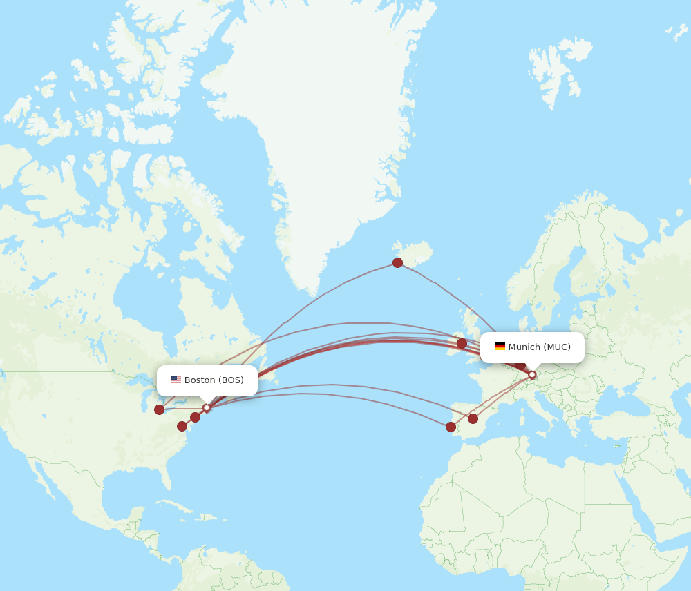 MUC-BOS flight routes