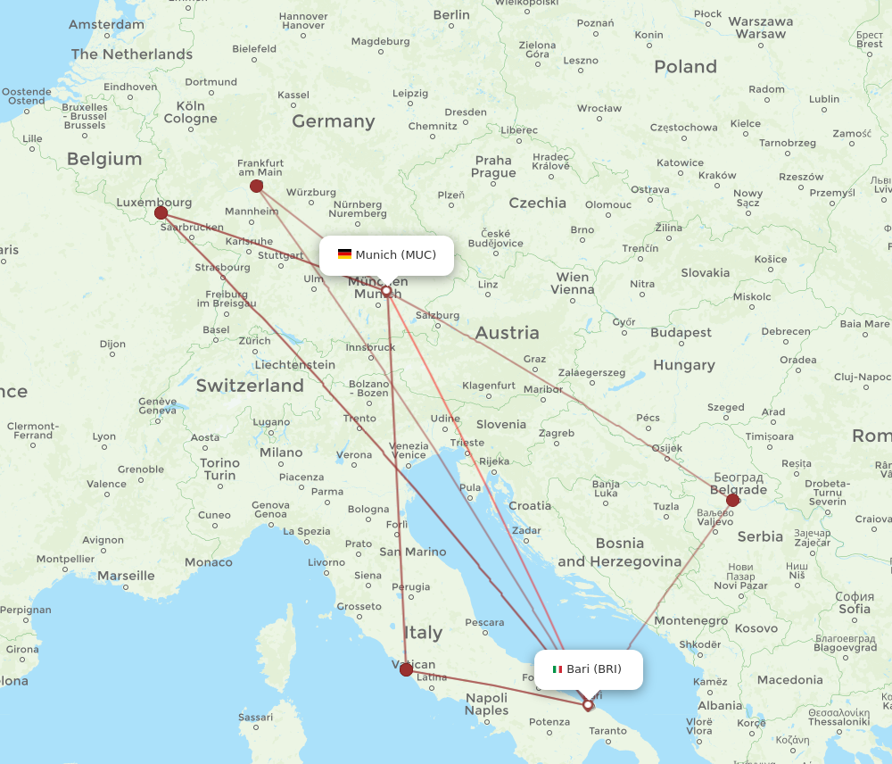 MUC to BRI flights and routes map