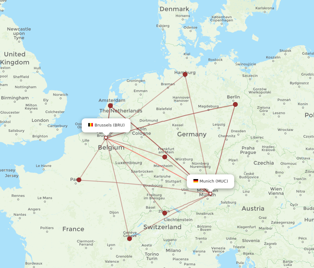 MUC to BRU flights and routes map
