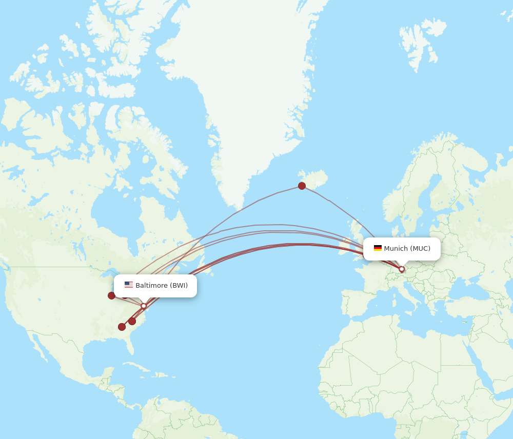 MUC-BWI flight routes