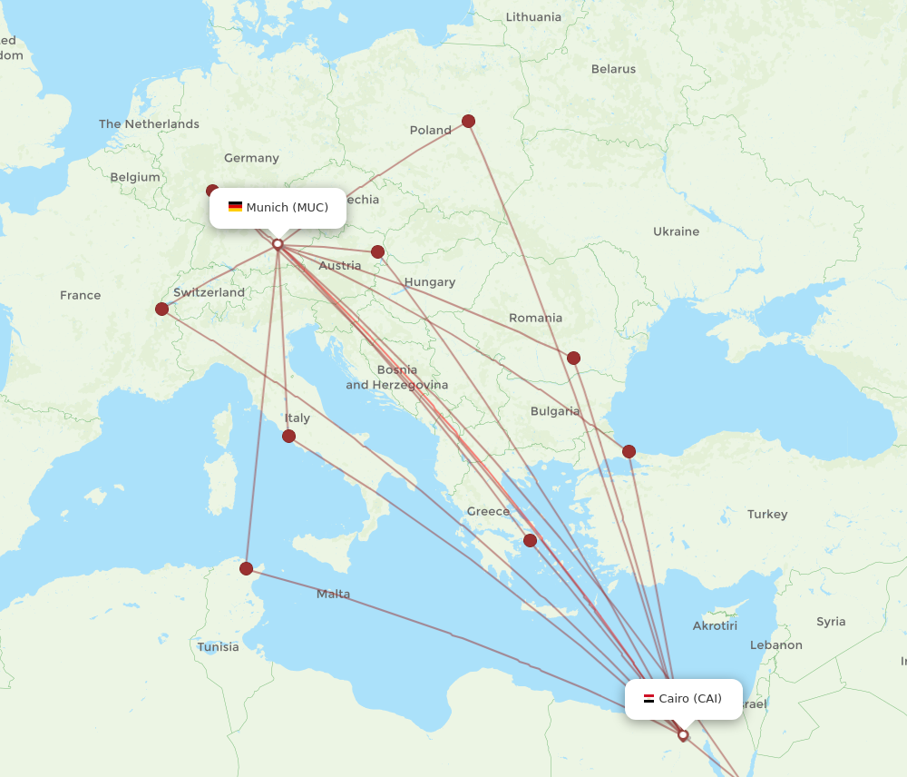 MUC to CAI flights and routes map