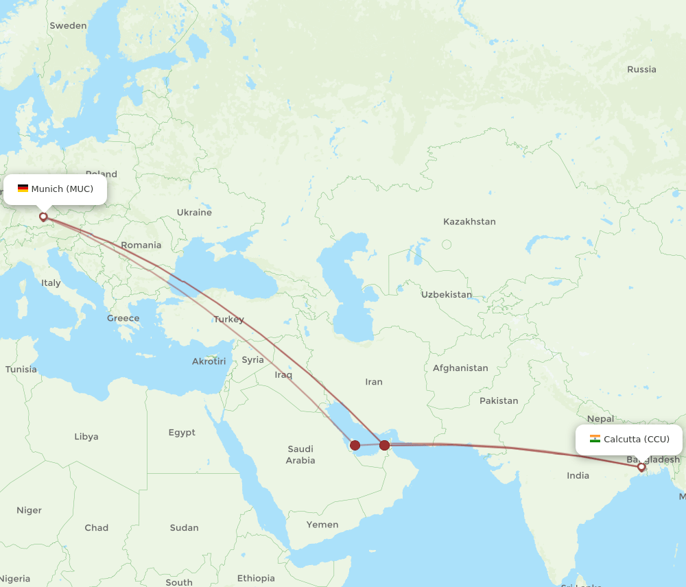 MUC-CCU flight routes