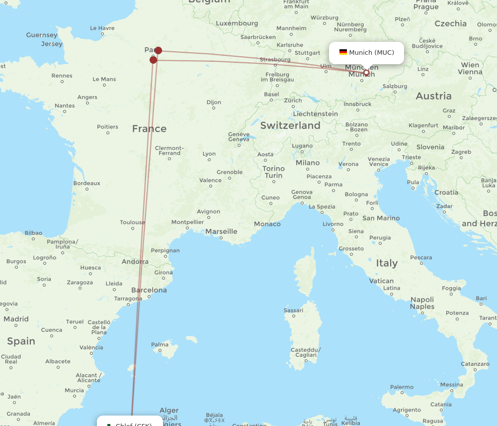 MUC to CFK flights and routes map