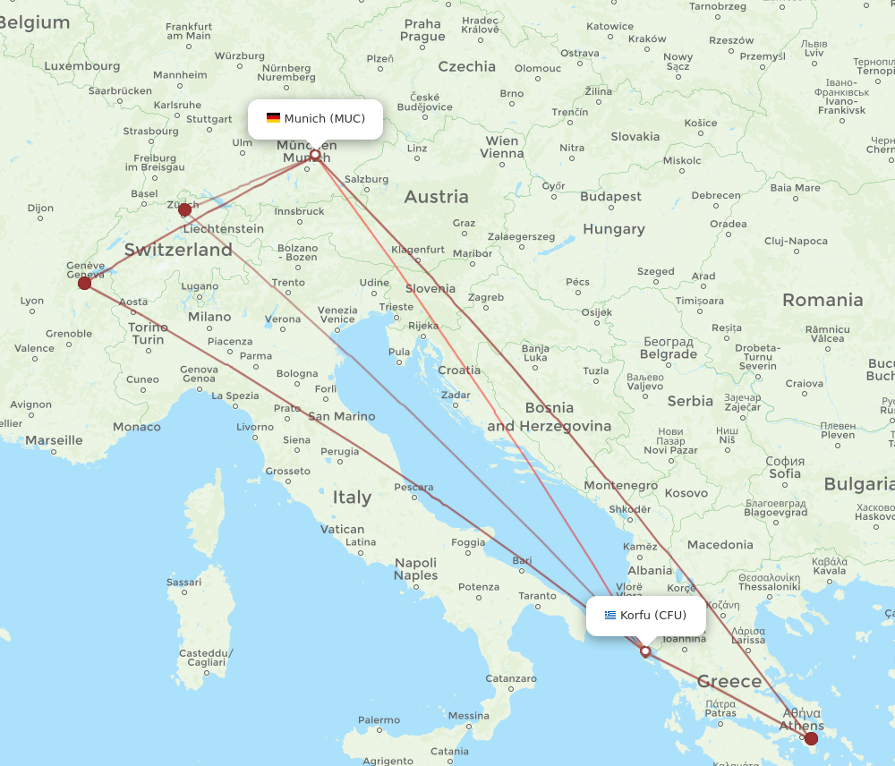 MUC to CFU flights and routes map