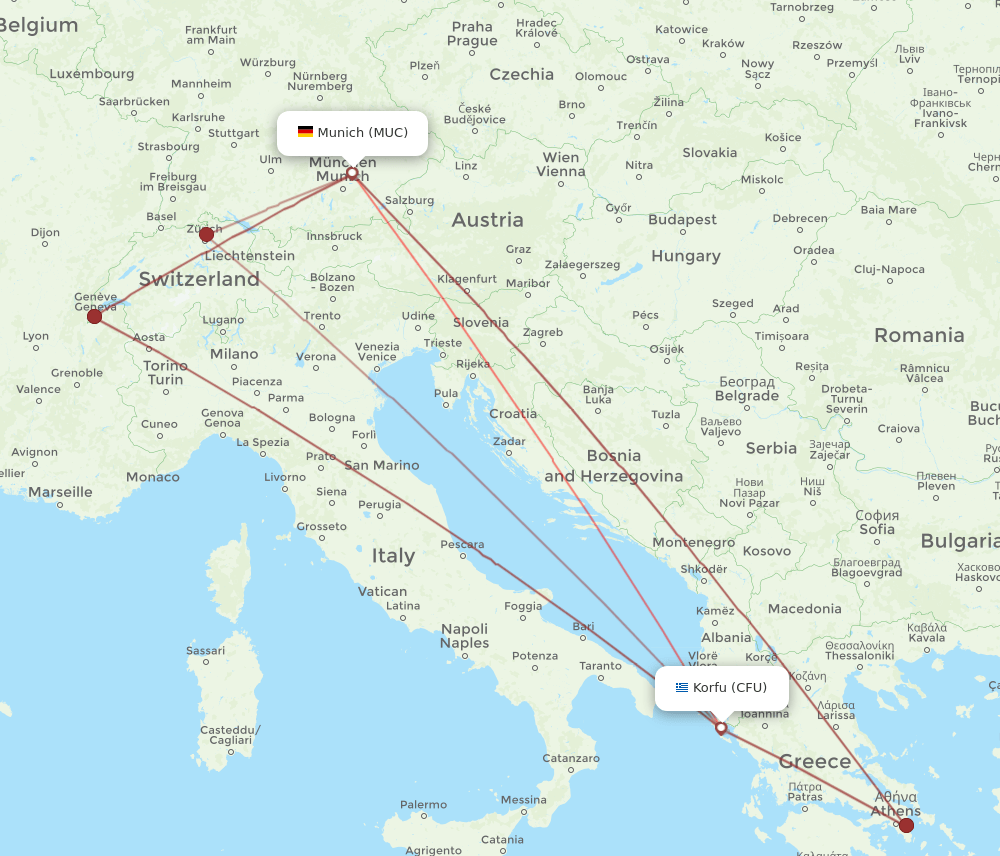MUC-CFU flight routes