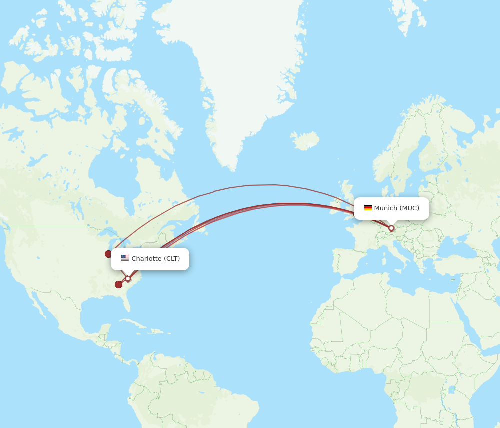 MUC to CLT flights and routes map