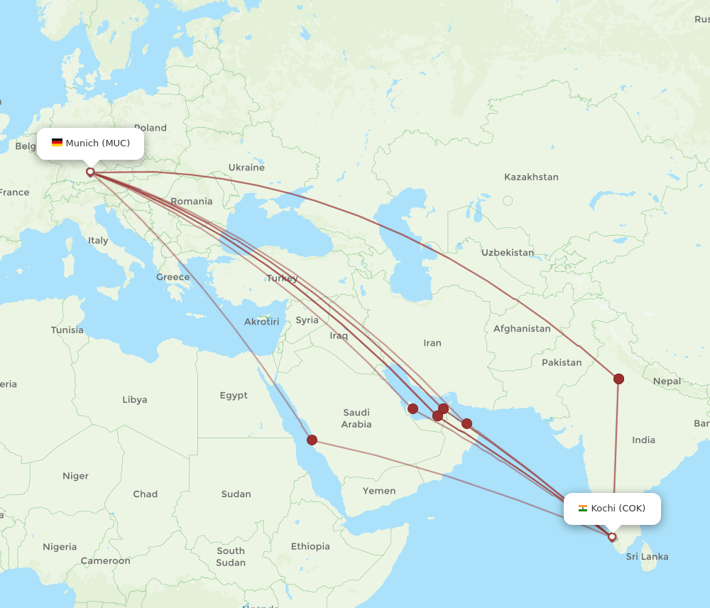 MUC-COK flight routes