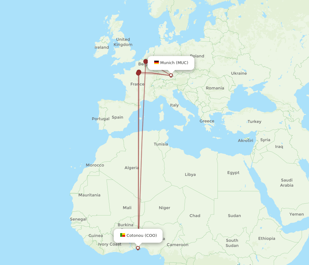 MUC to COO flights and routes map
