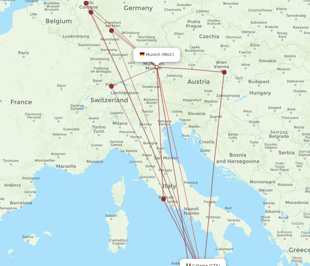 MUC to CTA flights and routes map