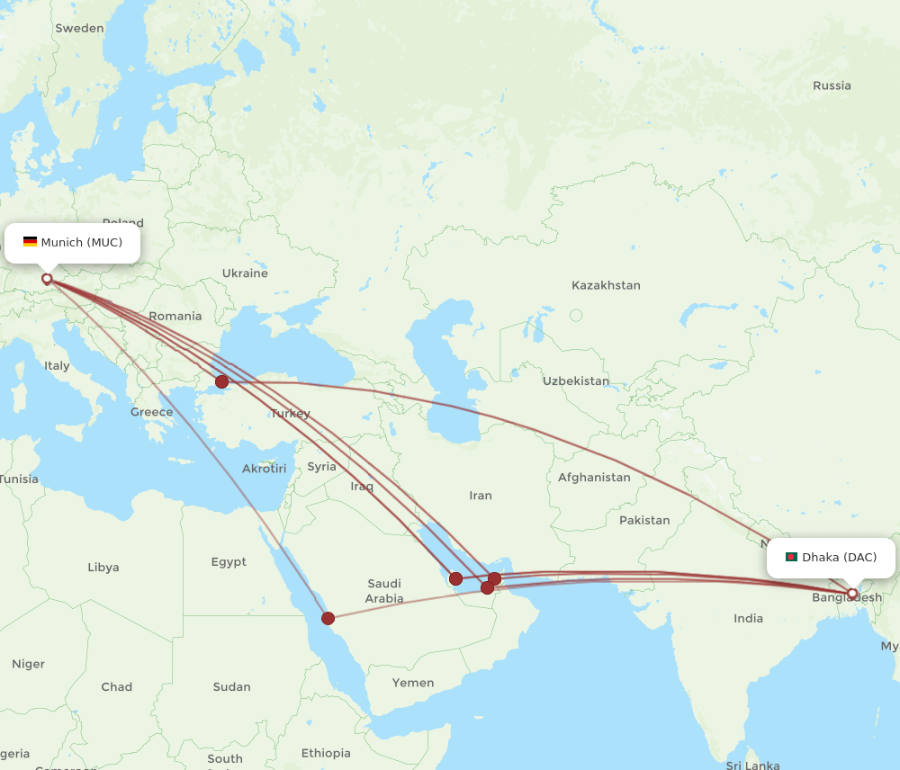 MUC-DAC flight routes