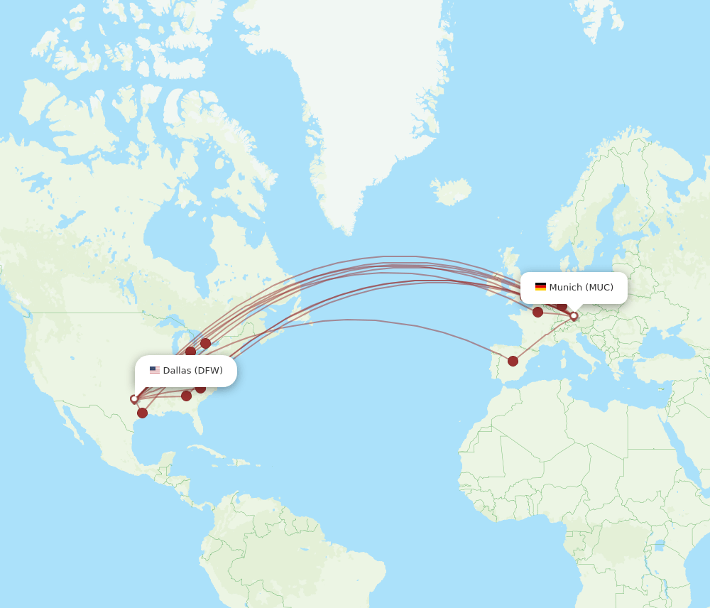 MUC-DFW flight routes