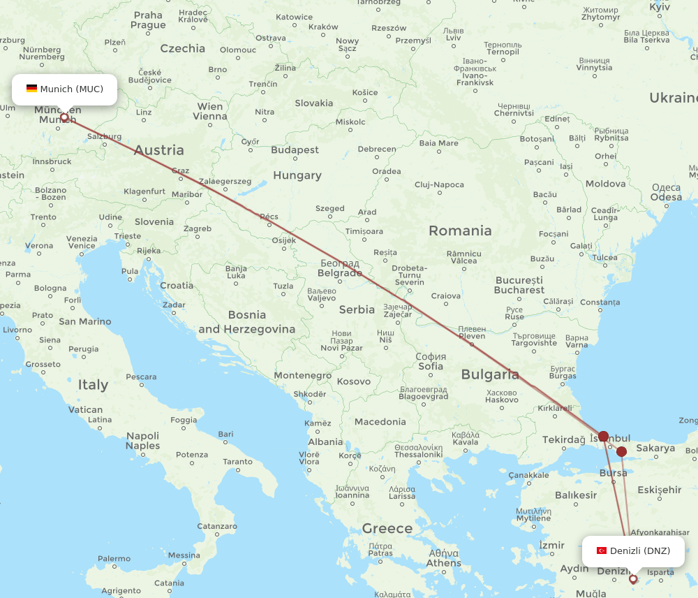 MUC-DNZ flight routes