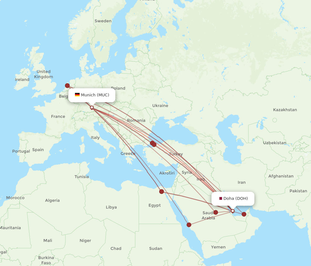 MUC-DOH flight routes