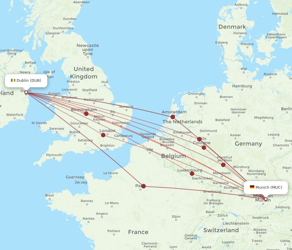 MUC to DUB flights and routes map