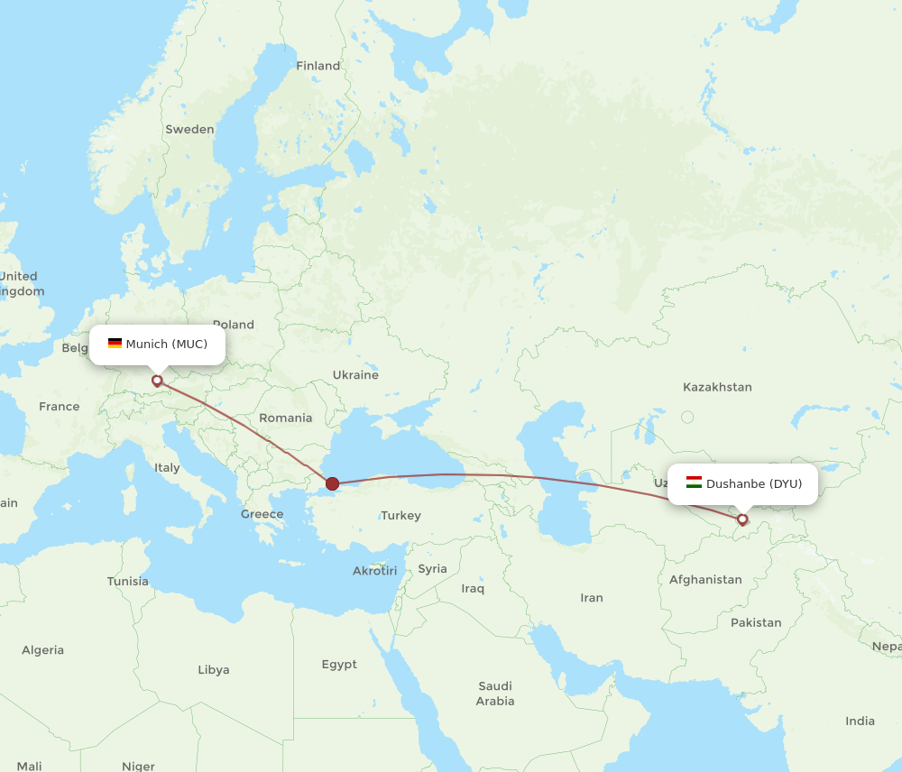 MUC to DYU flights and routes map