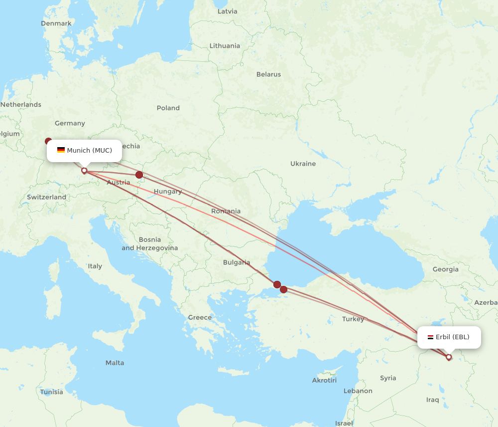 MUC to EBL flights and routes map